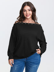 Cut-Out Off-Shoulder Plain Sweatshirt