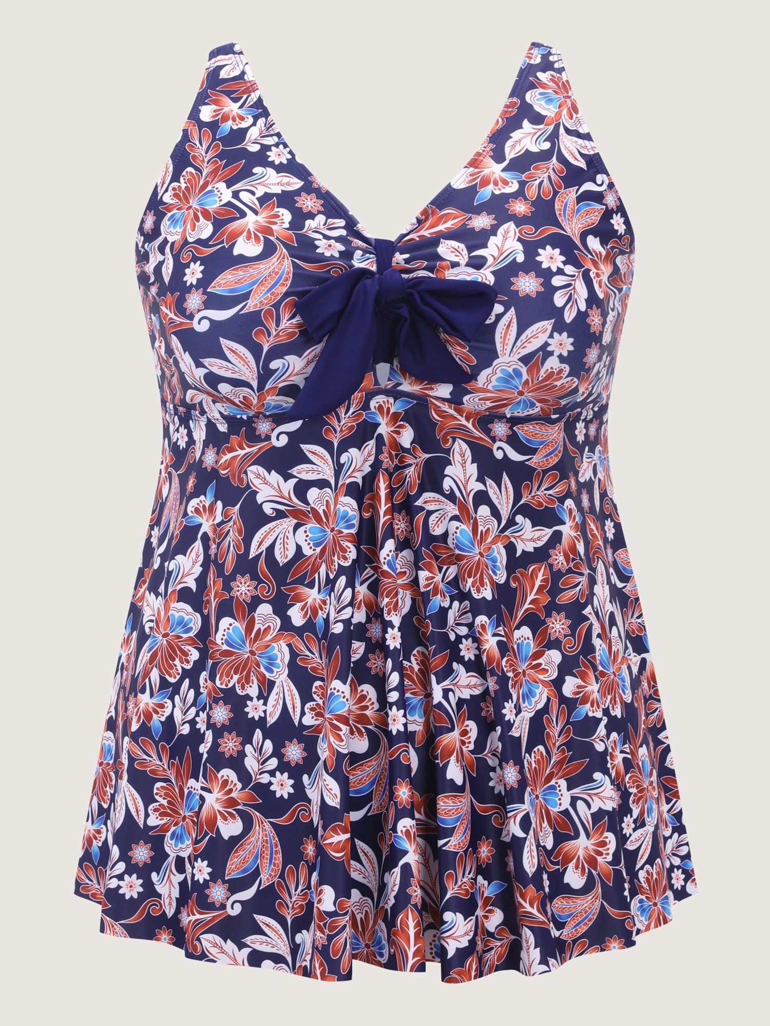 Floral Print Neck-Ribbon Swim Top