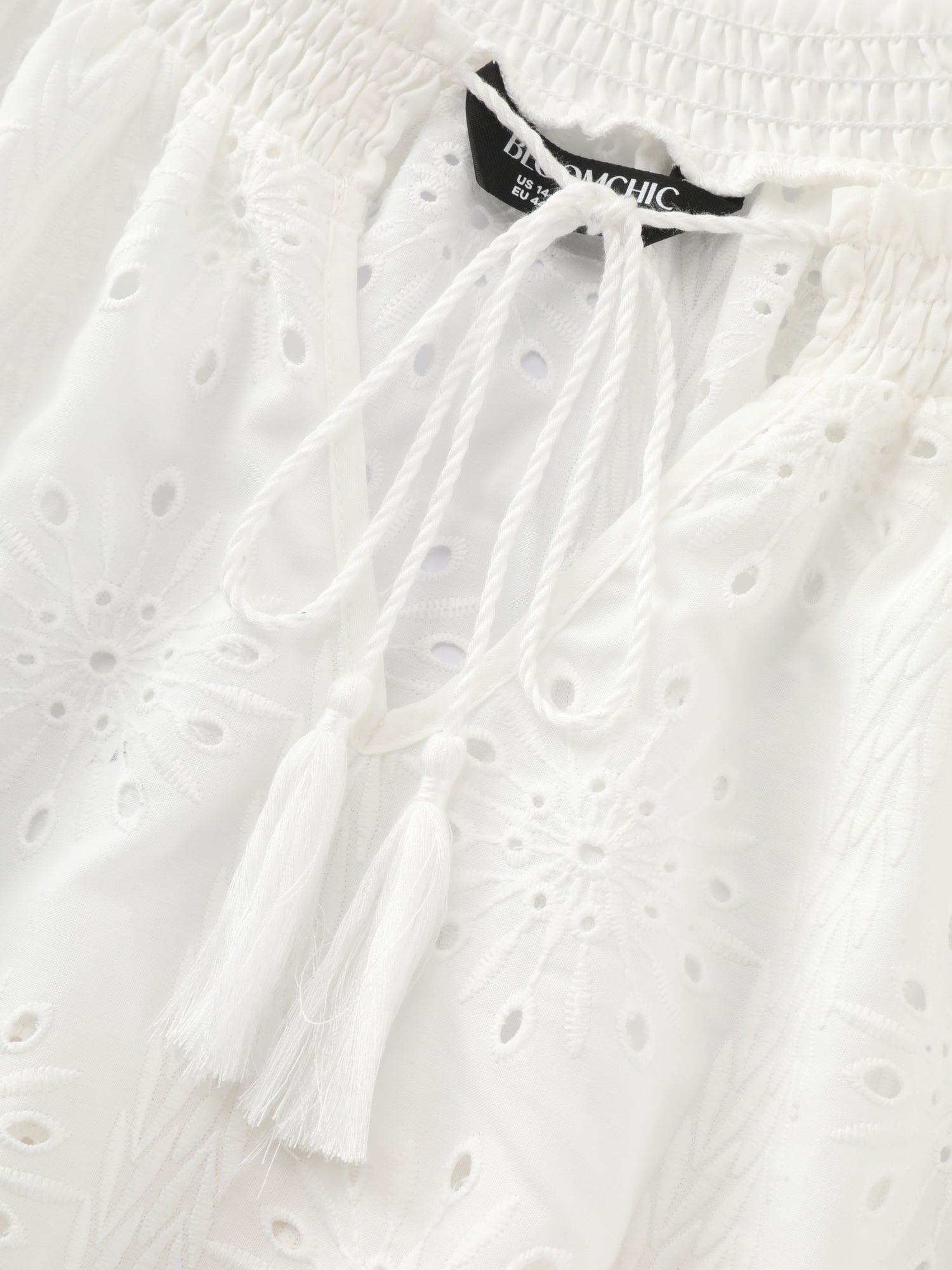 Eyelet Textured Shirred Hem Blouse