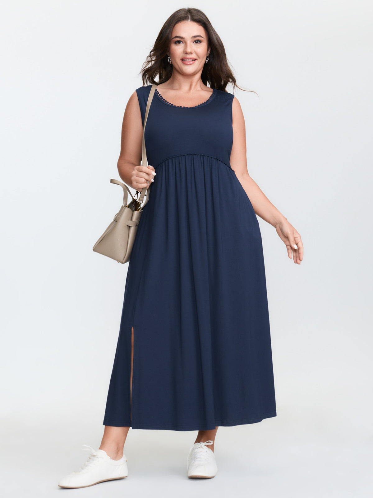 Supersoft Lace Trim Sleeveless Midi Dress