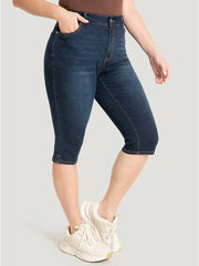 Skinny Very Stretchy Dark Wash Split Knee Denim Shorts