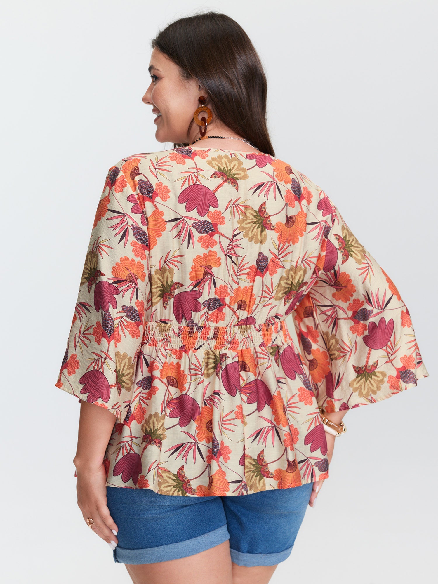 Floral Print Shirred Babydoll Blouse