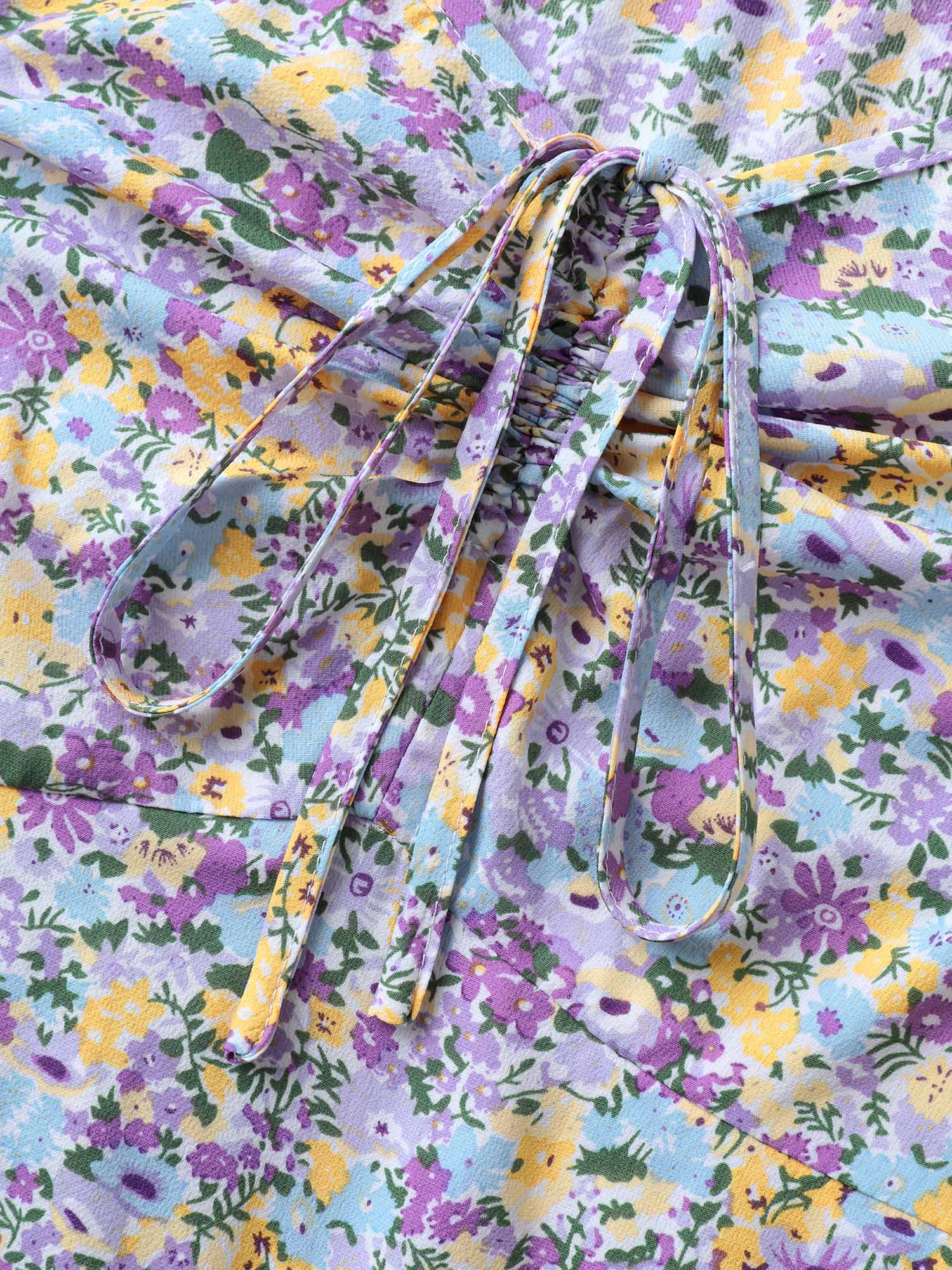 Ditsy Floral Print Neck Tie Midi Dress