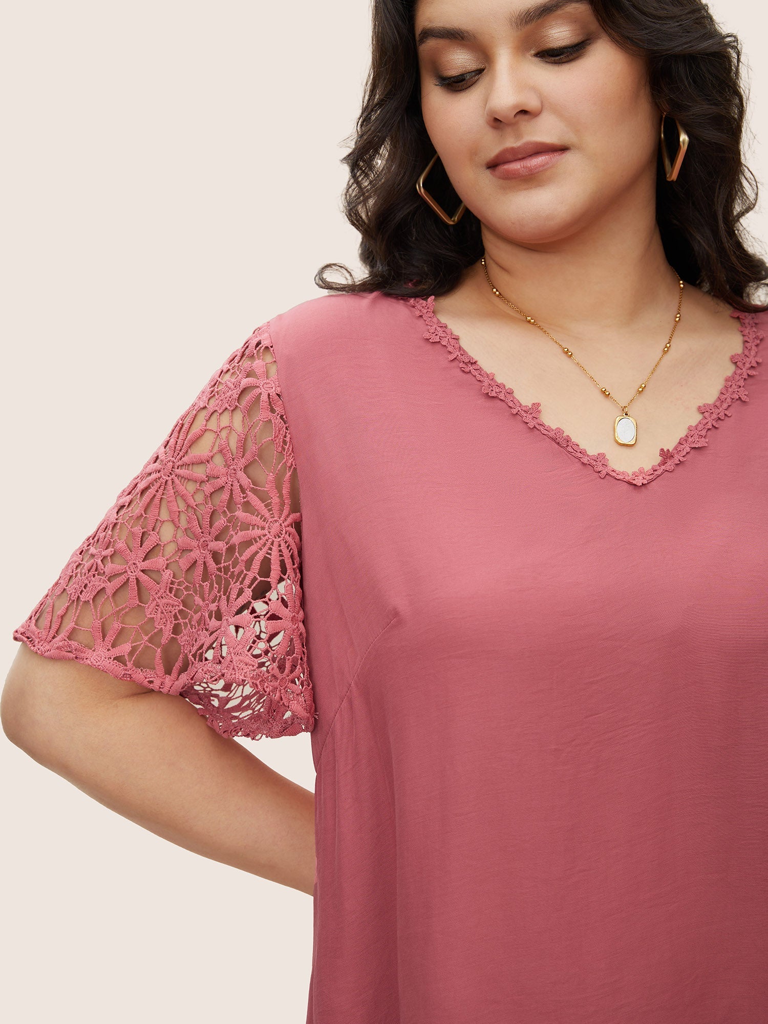 Plain V Neck Floral Patchwork Blouse
