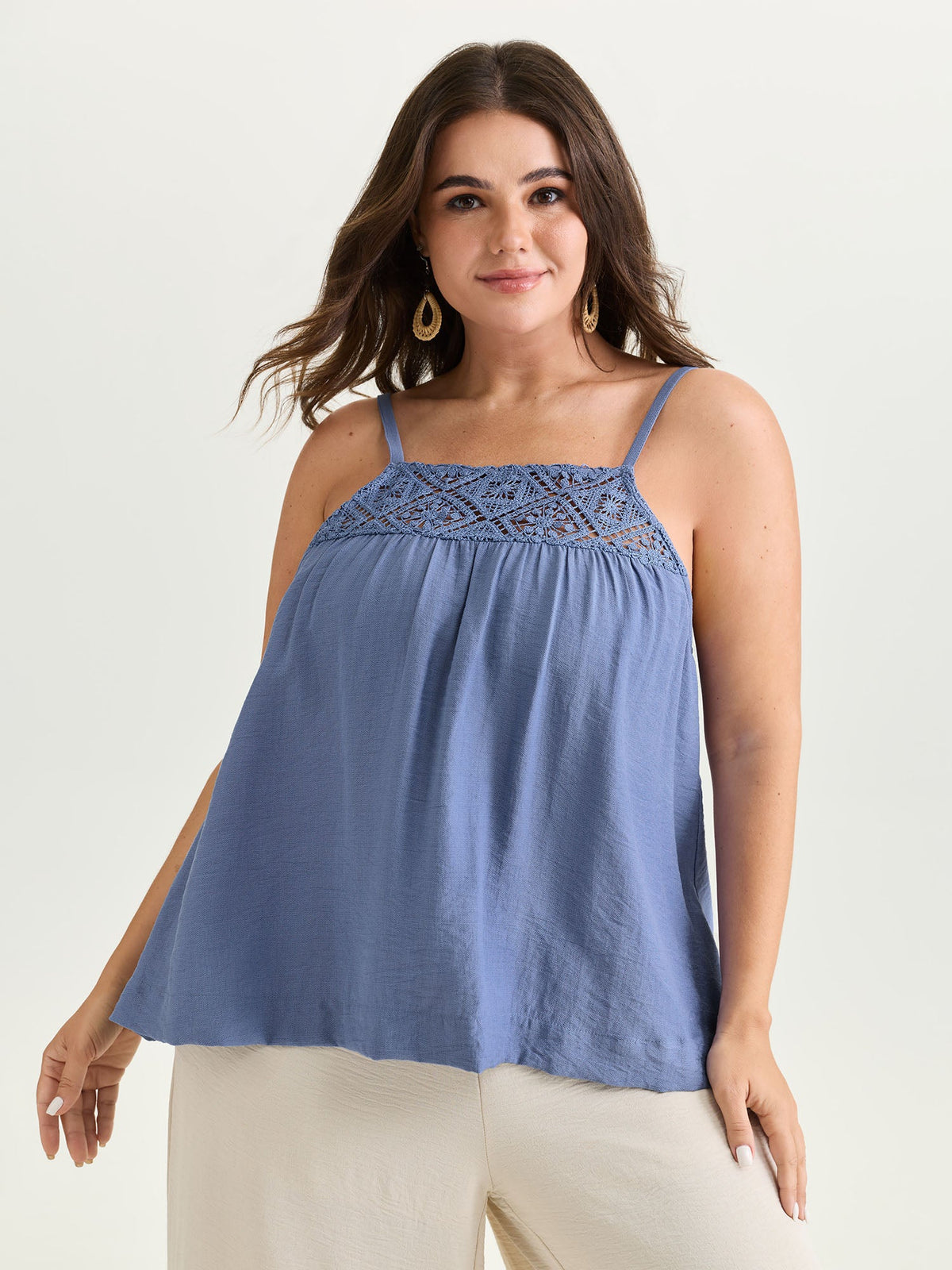 Cut-Out Neckline Cami Plain Tank Top