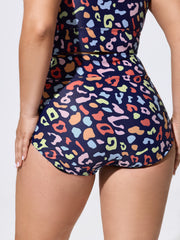 Colorful Leopard Print Overlap Waist Bikini Bottoms