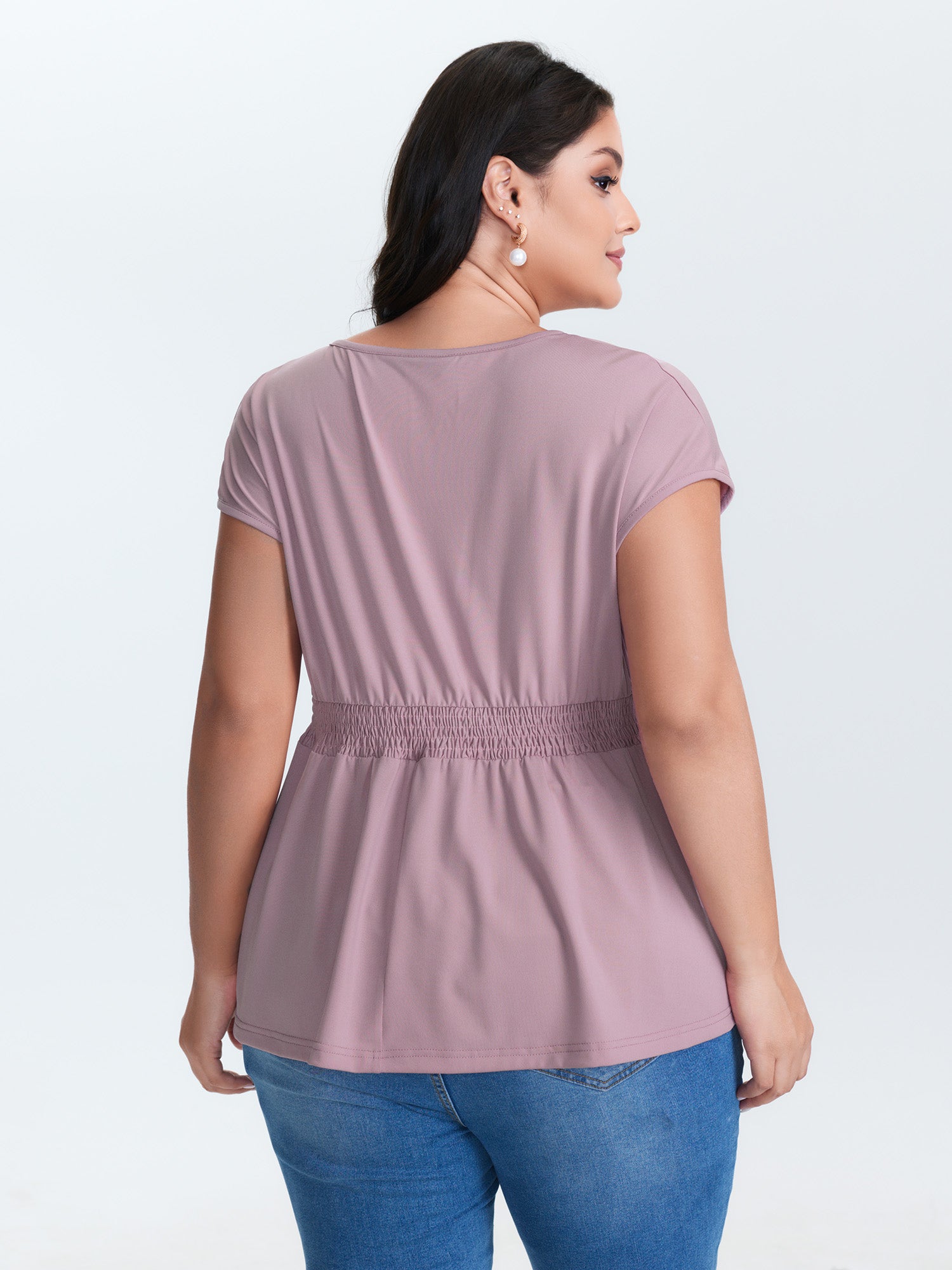 V-Neck Pleated Plain Knit Top