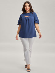 Shirred Cut-Out Neckline Layered Sleeve Blouse