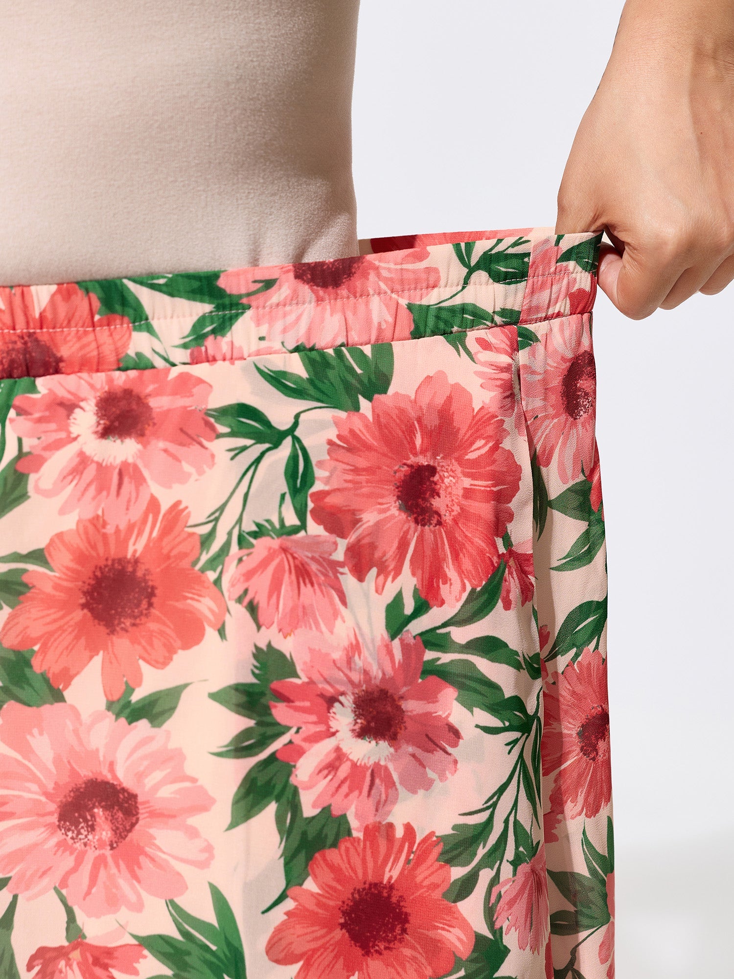Floral Print Color Contrast Pants