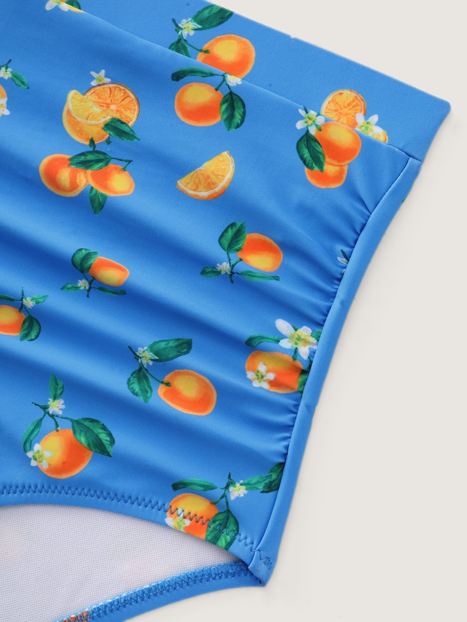 Citrus Print Ruched High Waisted Swim Bottoms