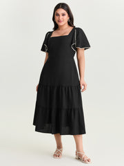 Color Contrast Petal Sleeve Maxi Dress