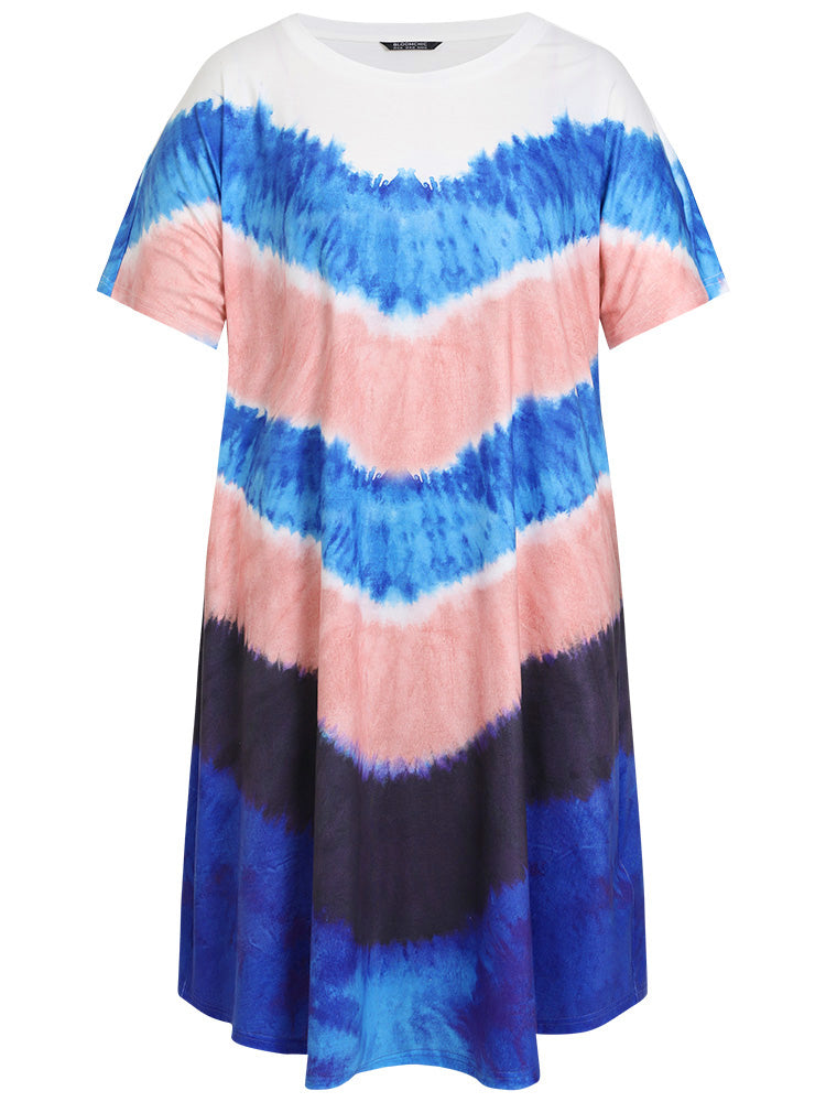 Geometric Contrast Pocket Tie Dye Midi Dress