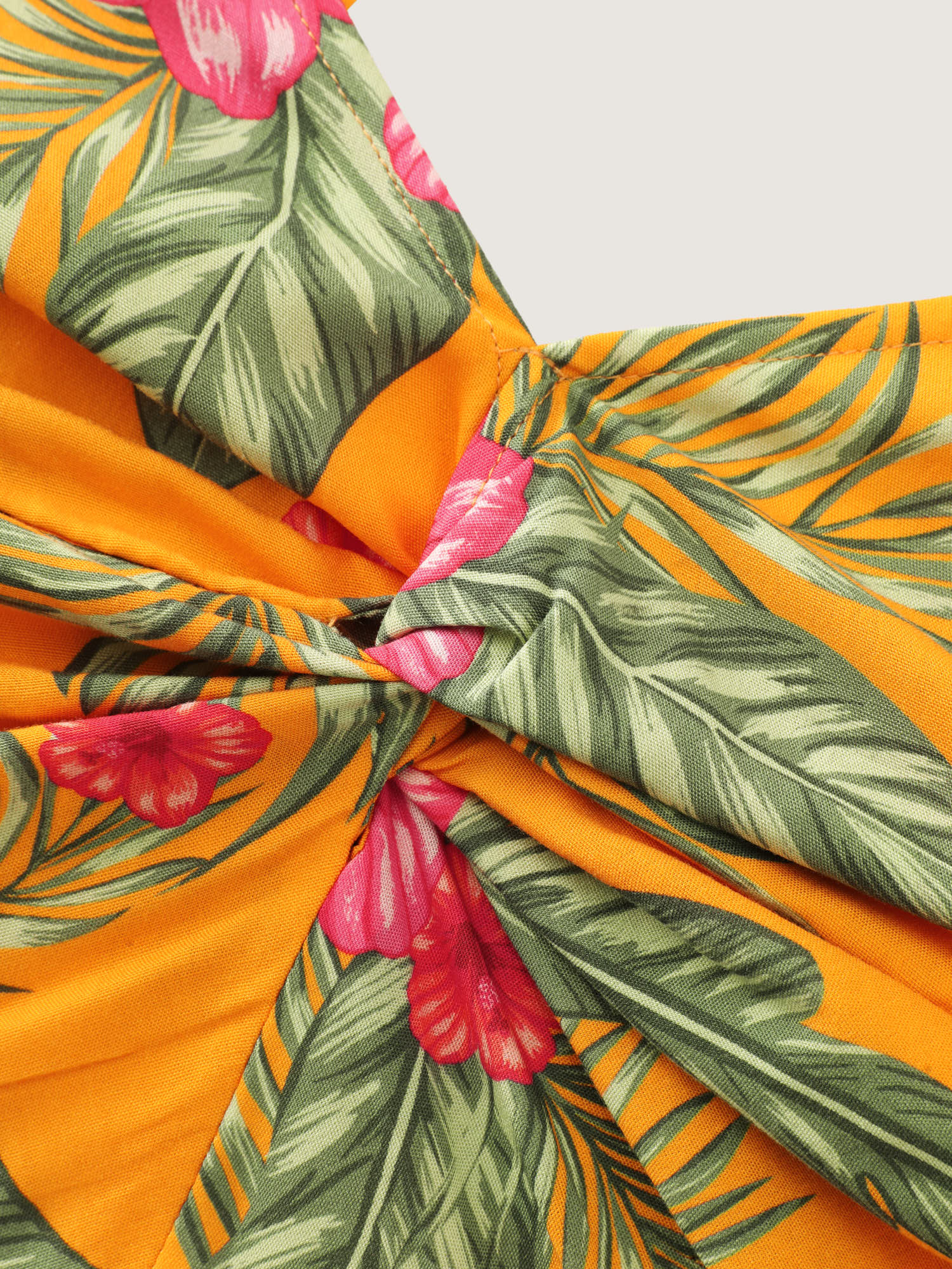 Tropical Print Twist Front Flowy Midi Dress