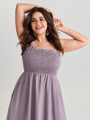 Shirred Handkerchief Hem Maxi Dress