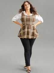 Plaid Contrast Flutter Hem Tank Top