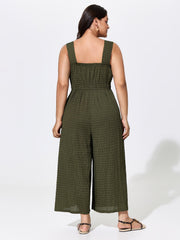 Textured Wide Straps Shirred Waist Jumpsuit