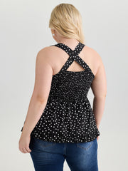 Polka Dot Print Gathered Bodice Tank Top