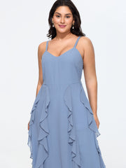 Ruffled Sides Shirred Flowy Midi Dress