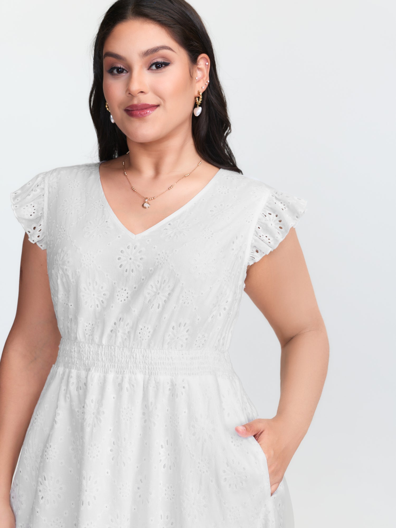Cotton Lace Flutter Sleeve Mini Dress