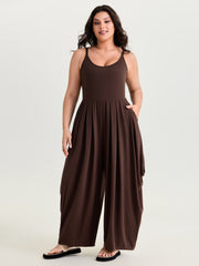 Stretchy Scoop Neckline Flowy Jumpsuit