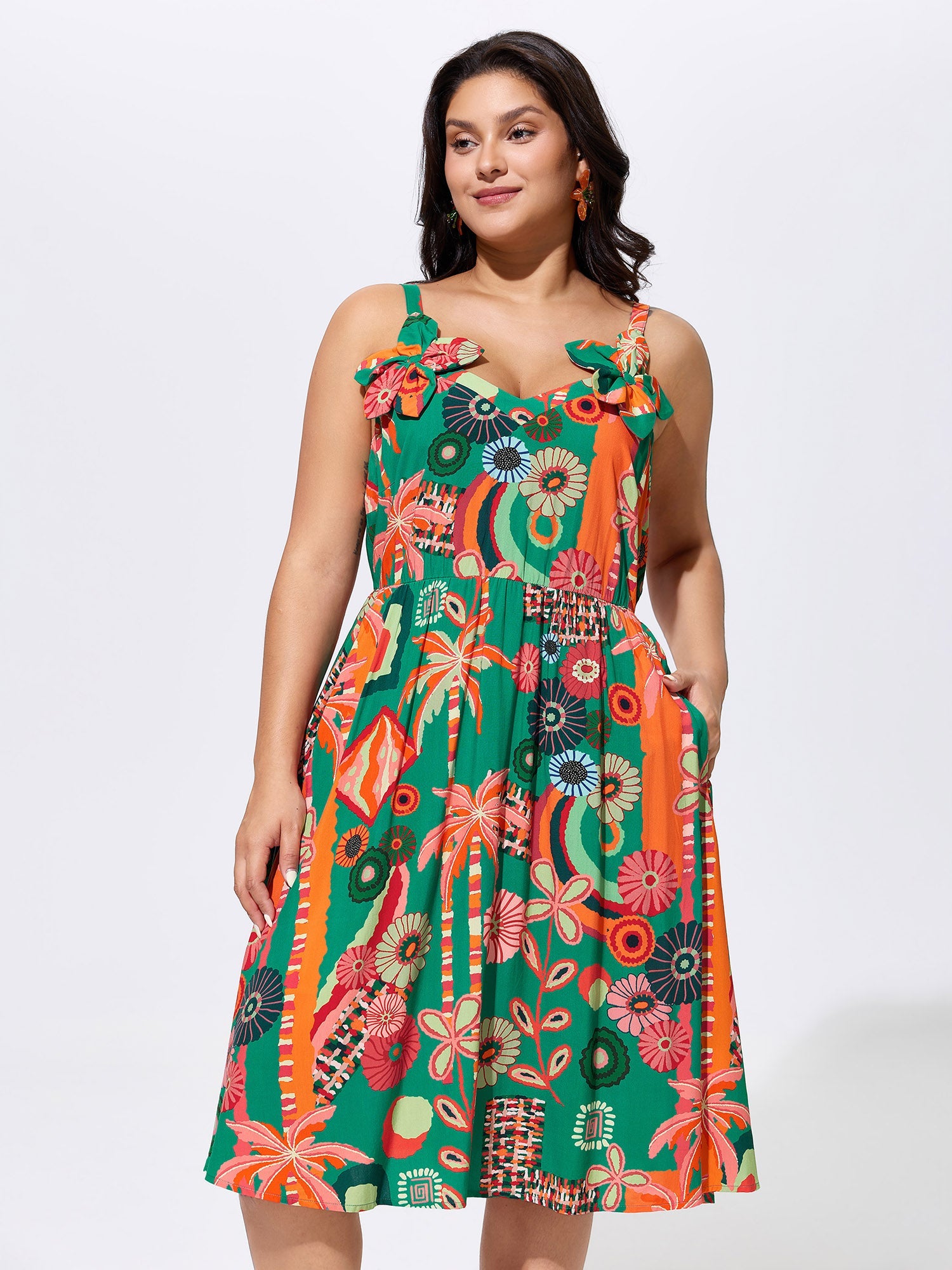 Supersoft Vibrant Tropical Print Floral Strap Midi Dress