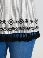 Cotton Linen Striped Embroidered Fringe Hem Tank Top