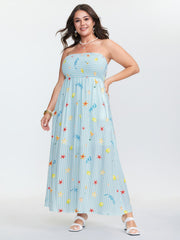 Playful Striped Print Shirred Maxi Dress