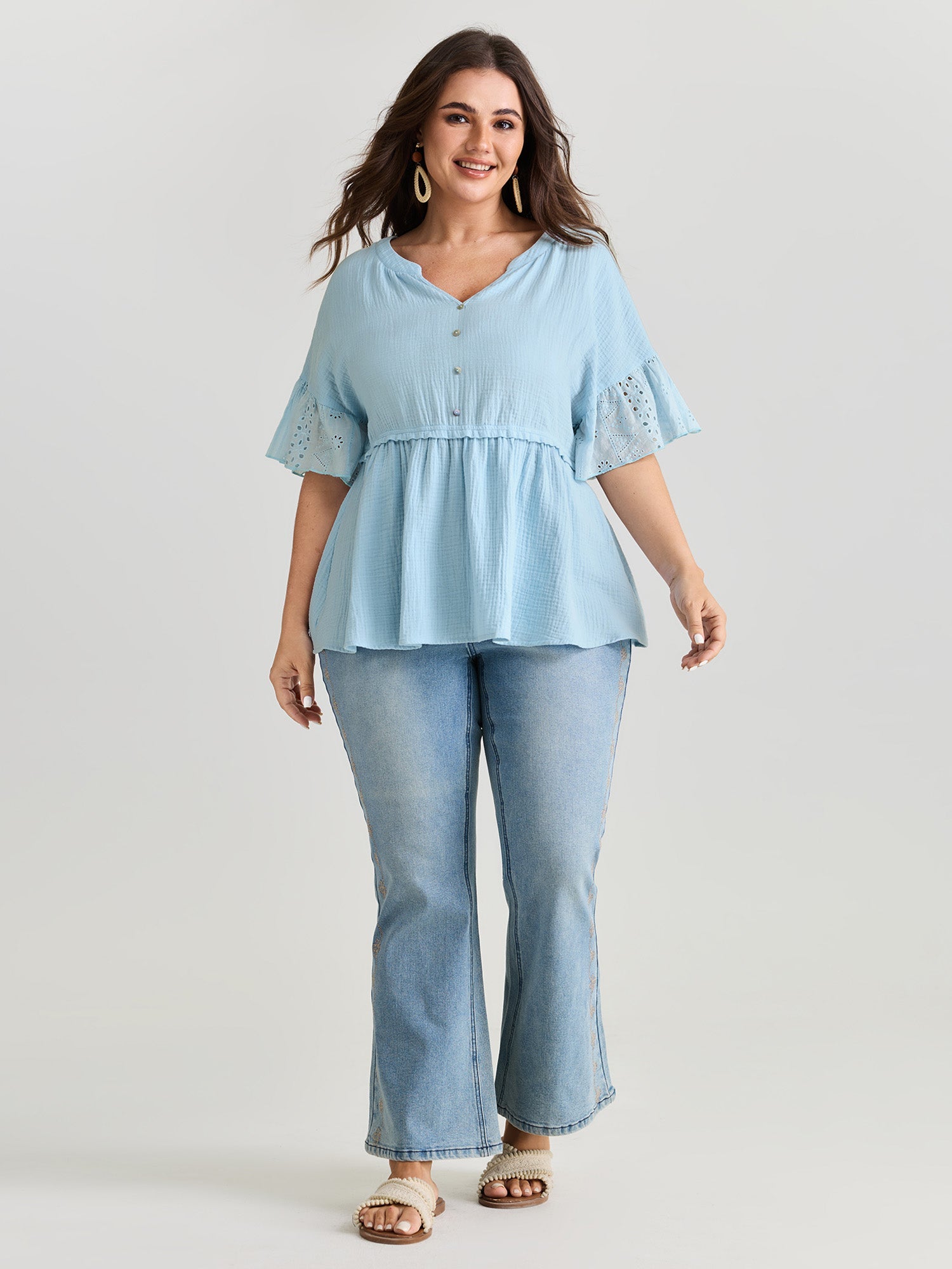 Cotton Ruffle Sleeve Babydoll T-Shirt