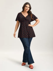 Heart Print Ruched Bust Stretchy Top