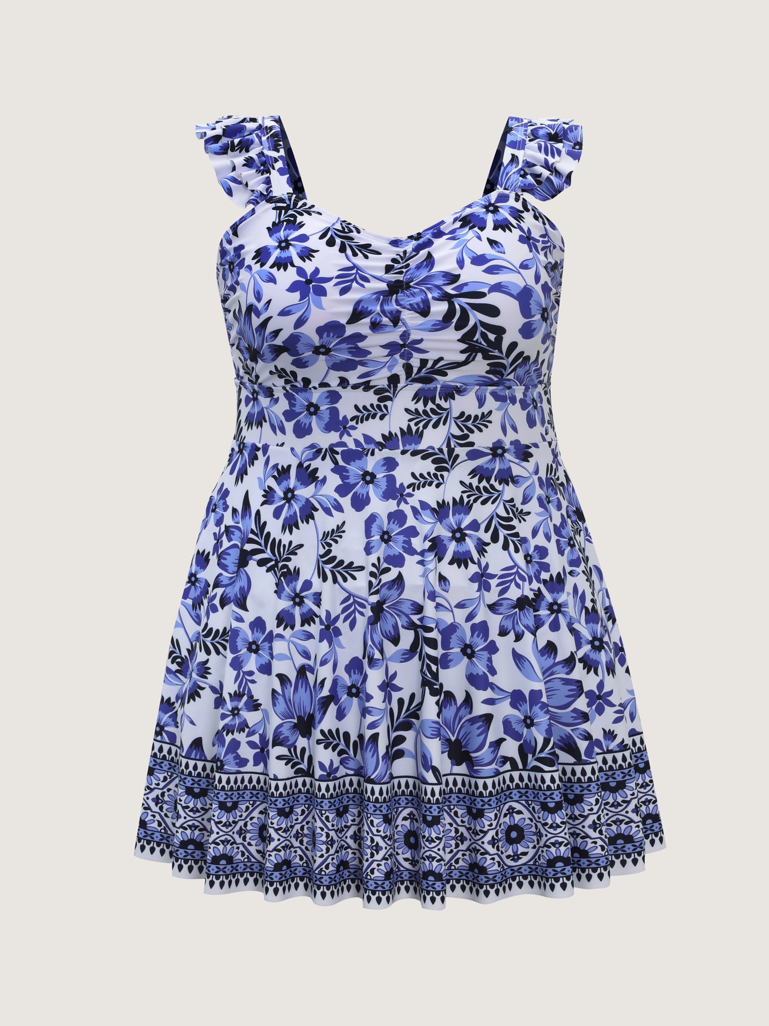 Anti-Float Tie Ruffled Pockets Swim Dress