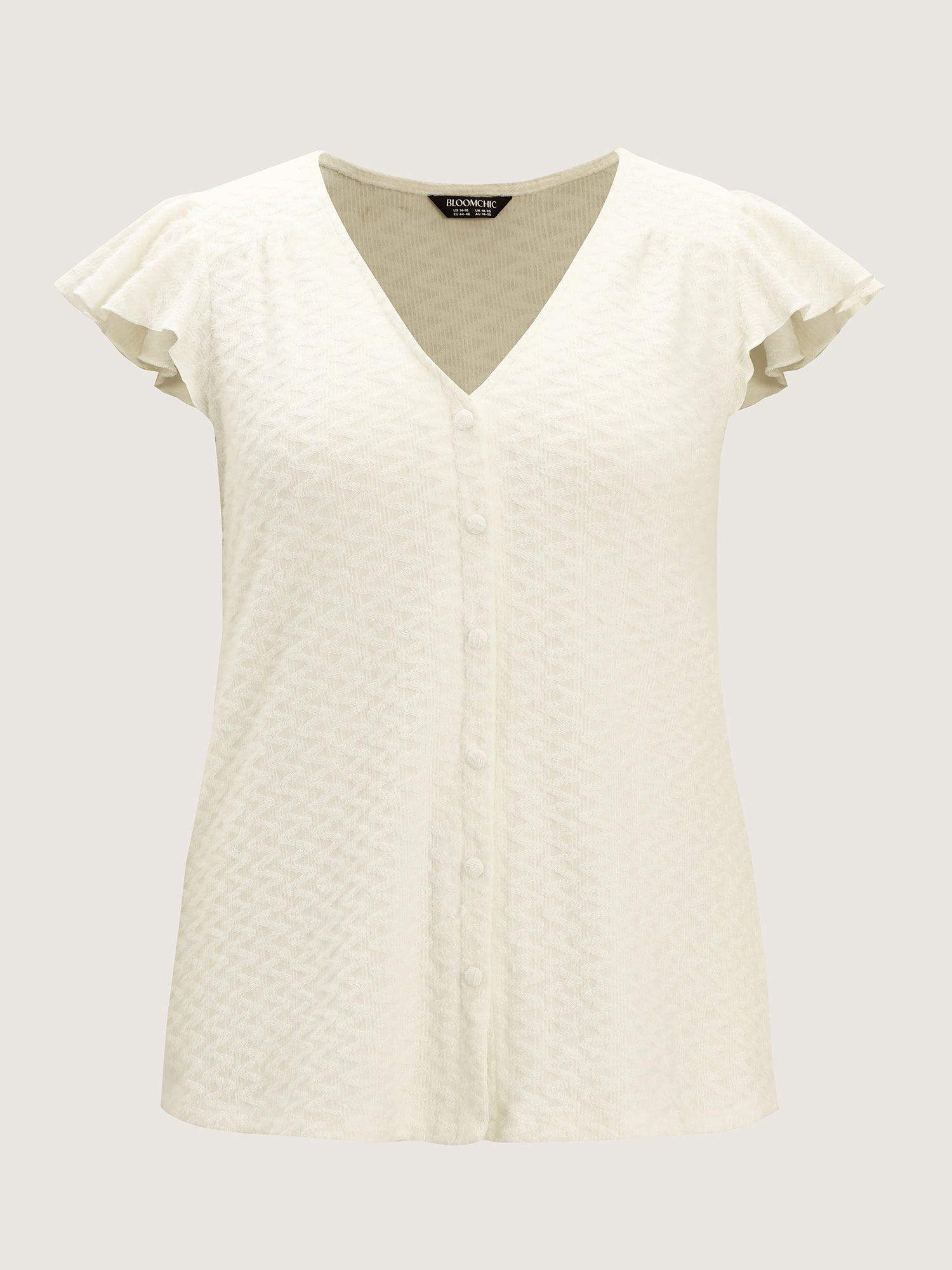 Textured Button Detail Ruffled Sleeve T-Shirt