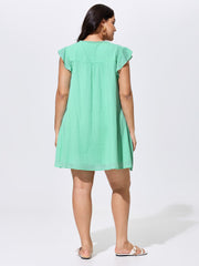 Cotton Toothpick Pleated Plain Mini Dress
