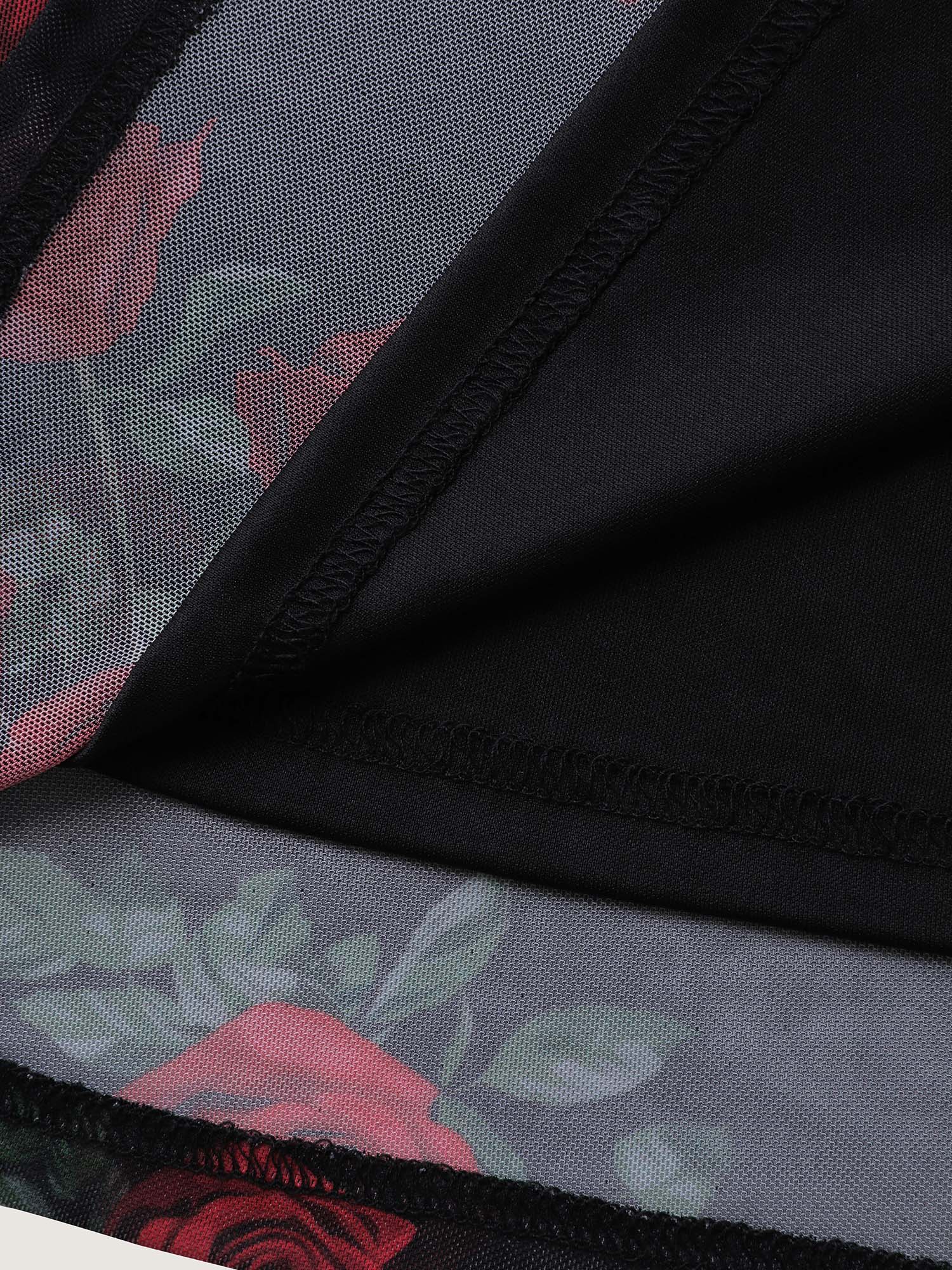 Midnight Rose Print Neck-Ties Cami Nightgown