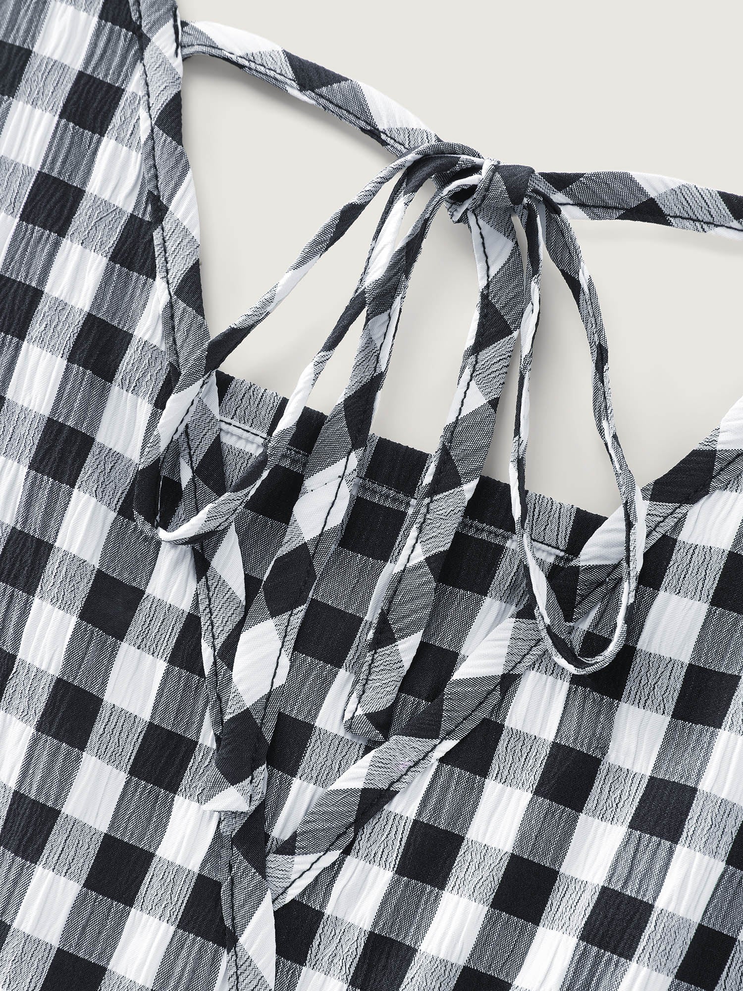 Checkered Print Pockets Waist-Tie Jumpsuit