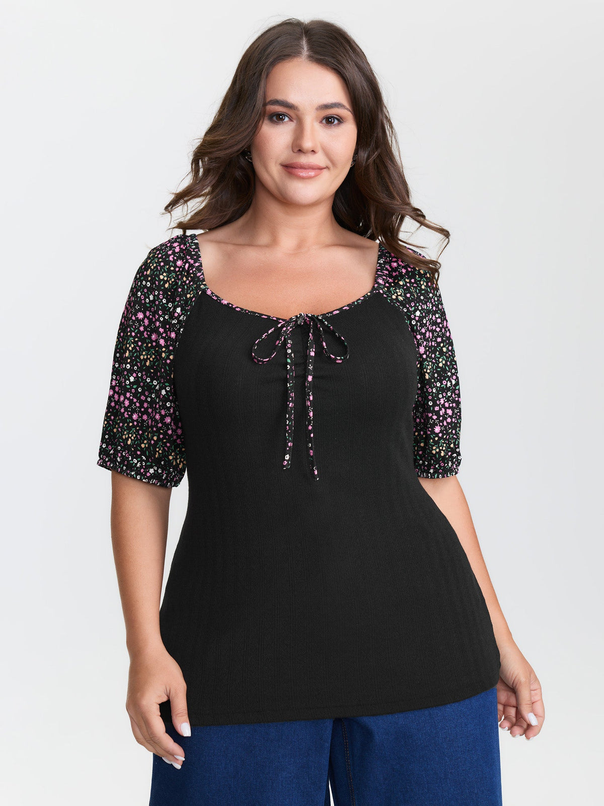 Floral Print Color Contrast T-Shirt