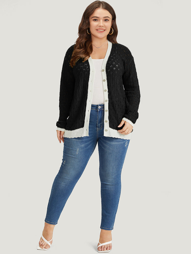 Two Tone Patchwork Cut Out Button Down Cardigan