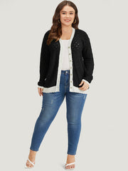 Two Tone Patchwork Cut Out Button Down Cardigan