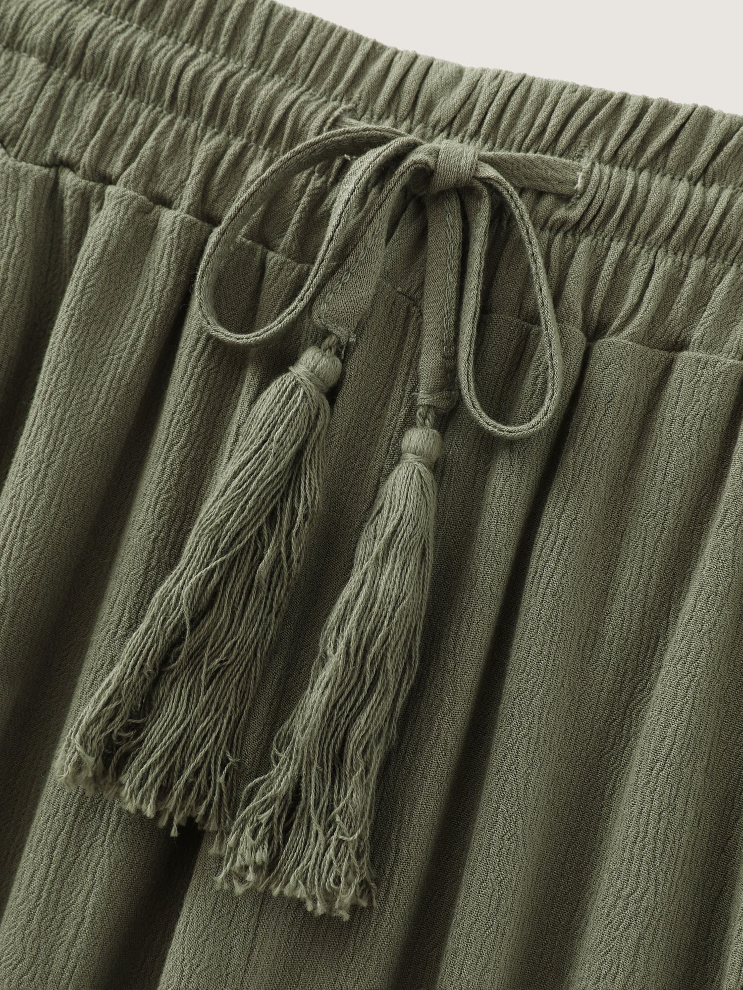 Tassel Drawstring Tiered Wide-Leg Pants