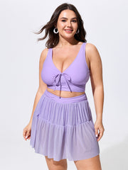 Bow-Tie V-Neck Plain Swim Top