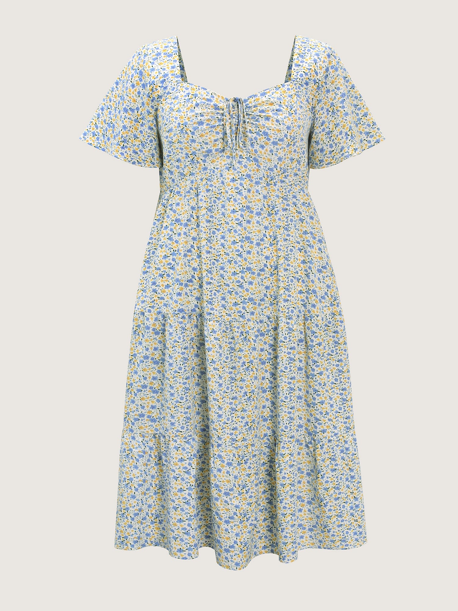 Floral Print Sweetheart Neckline Midi Dress