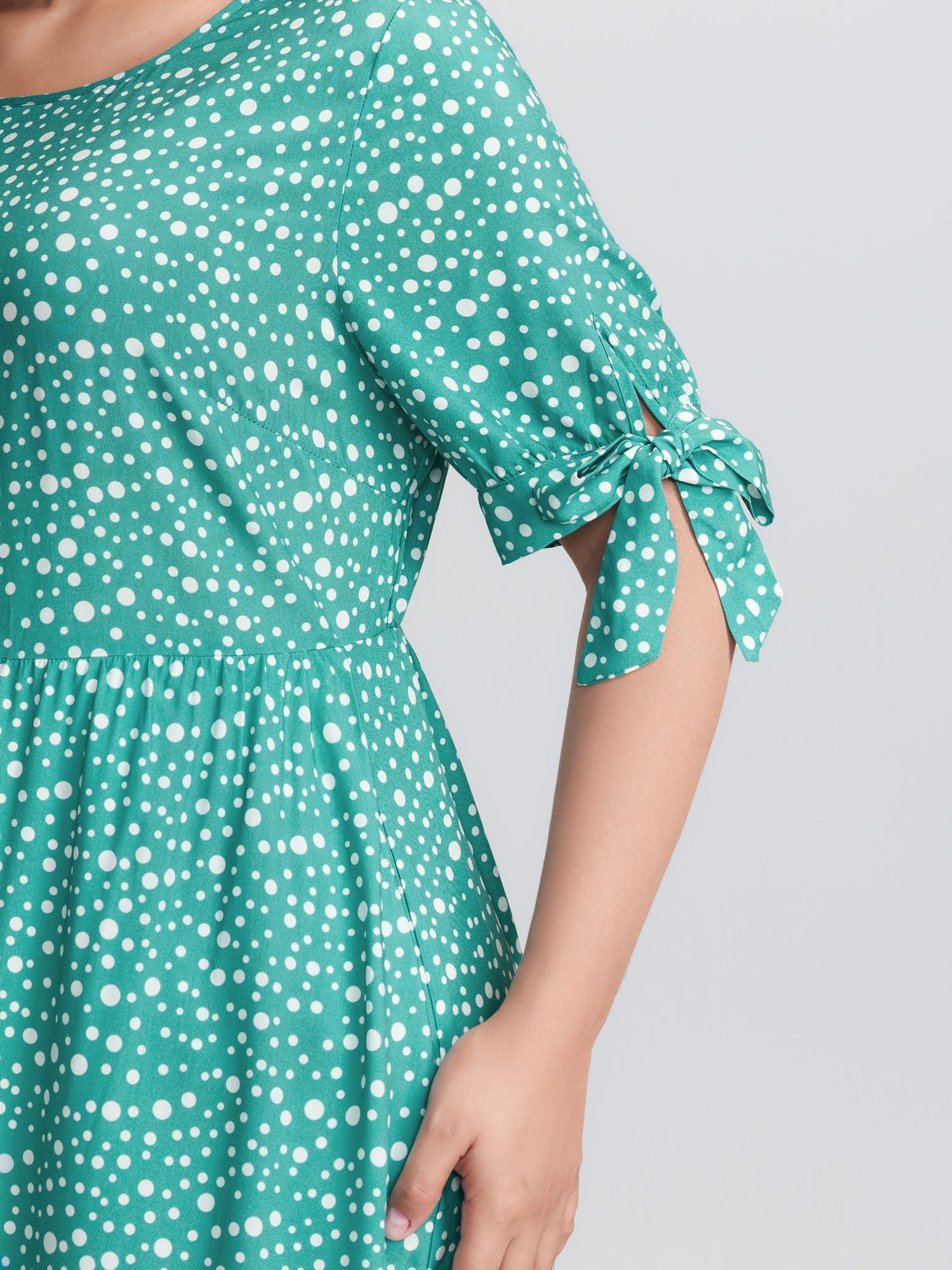 Polka Dot Sleeve Ties Midi Dress