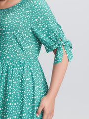 Polka Dot Sleeve Ties Midi Dress