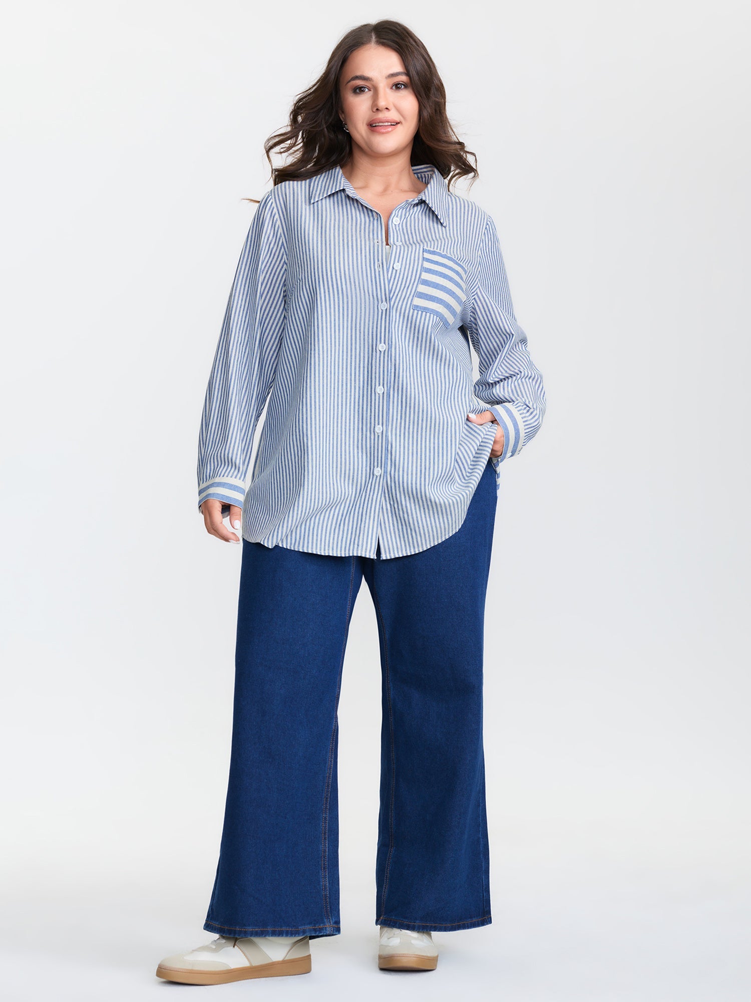 Cotton Nautical Striped Pocket Button Down Shirt