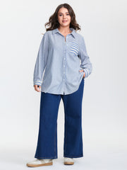 Cotton Nautical Striped Pocket Button Down Shirt