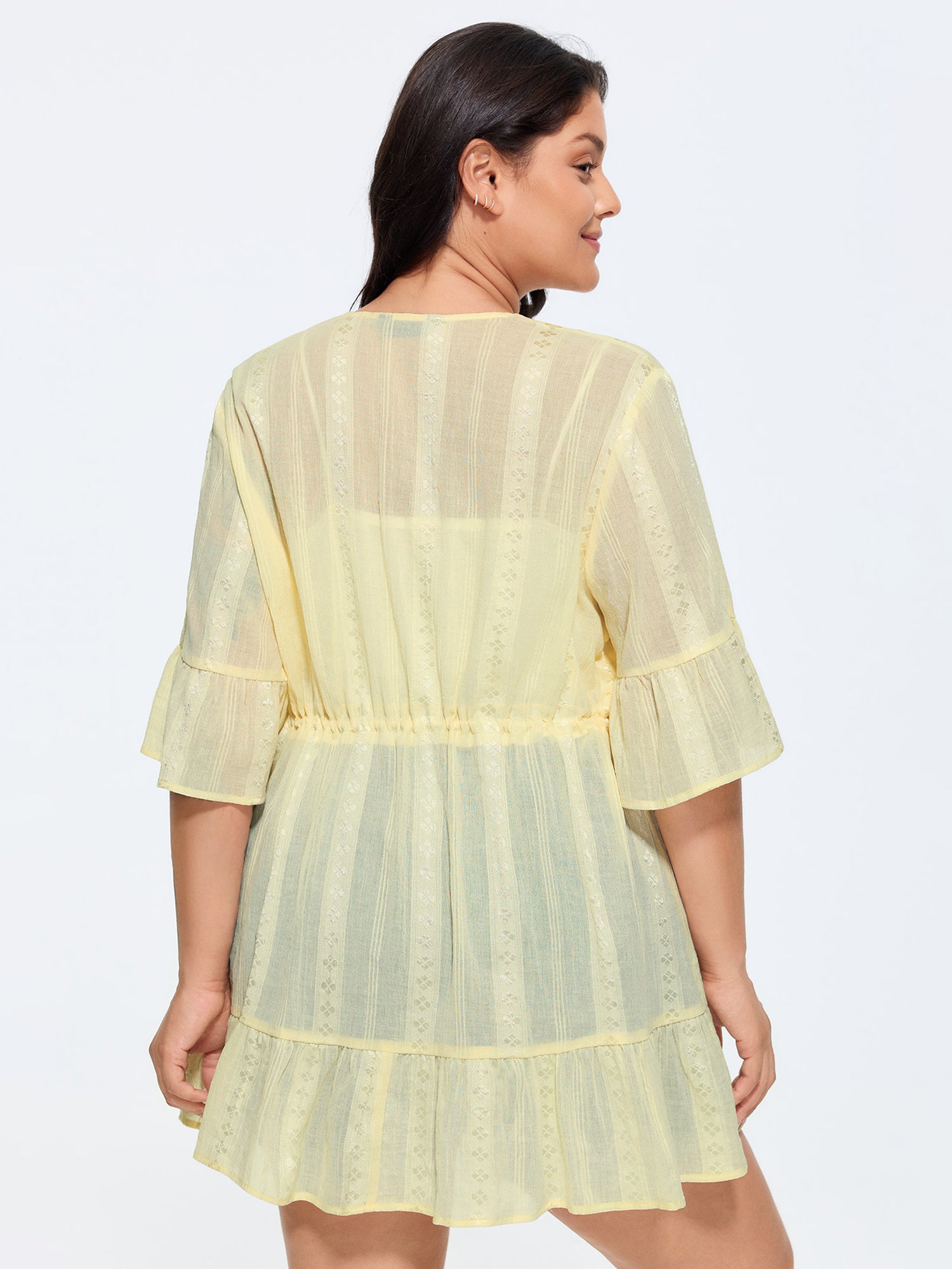 Textured Sheer Front-Tie Kimono