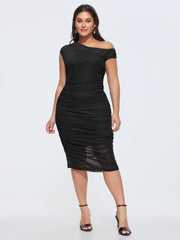 Sheer Stretchy Bodycon Fit Midi Dress