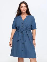 Knotted Front Textured Button Mini Dress