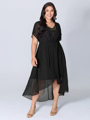 2-in-1 Sheer Sparkly Wrap Maxi Dress