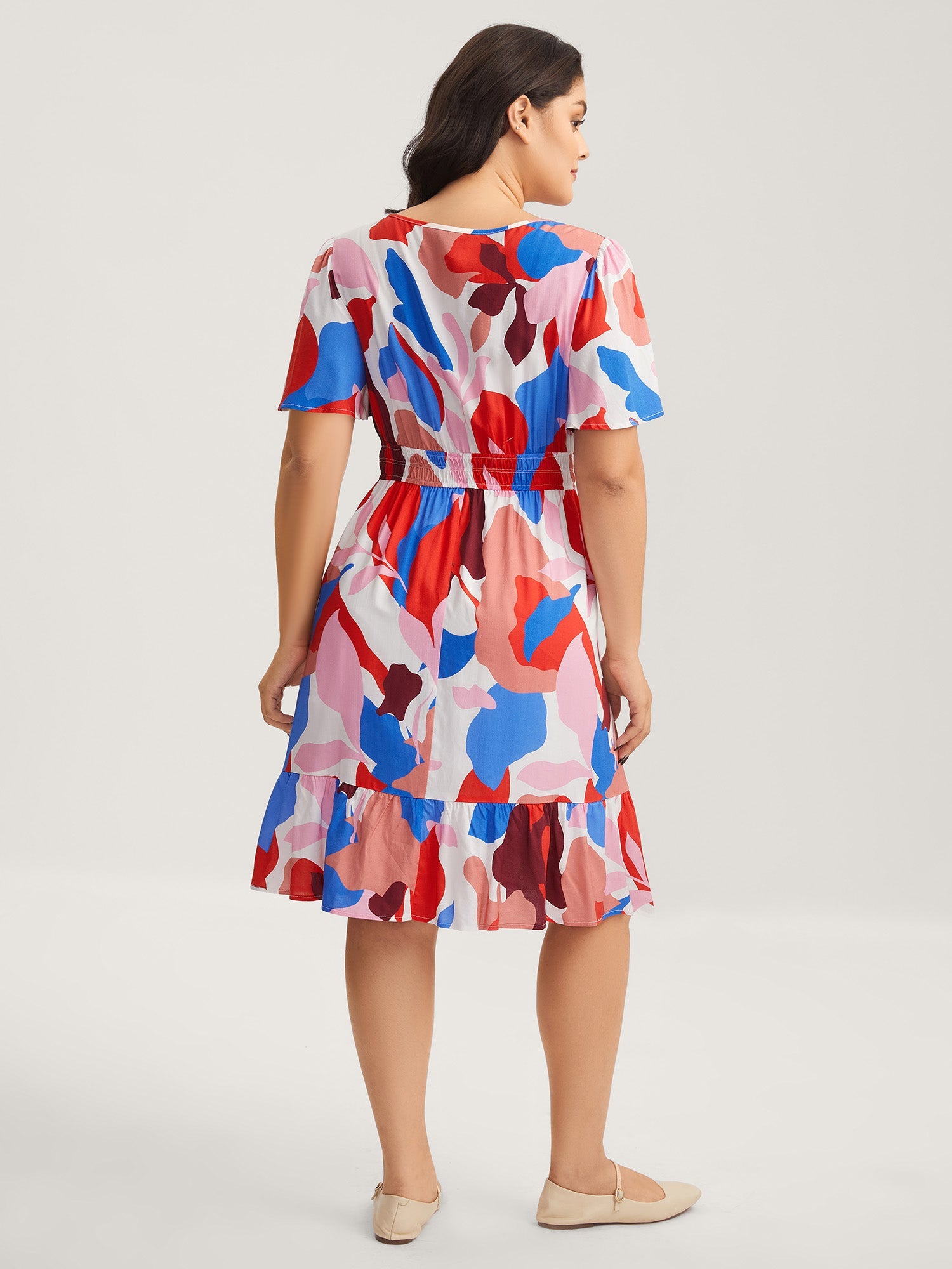 Color Block Stretchy Notched Midi Dress