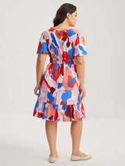 Color Block Stretchy Notched Midi Dress